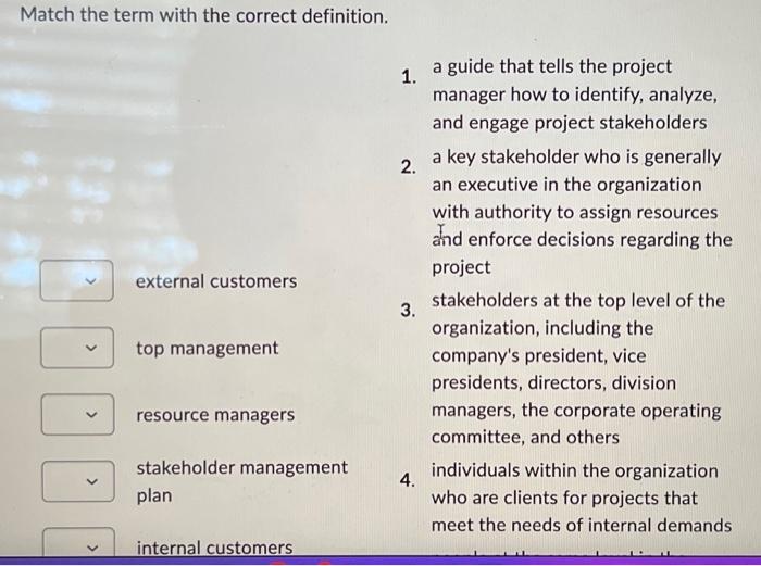  Match the term with the correct definition. 1. a guide that