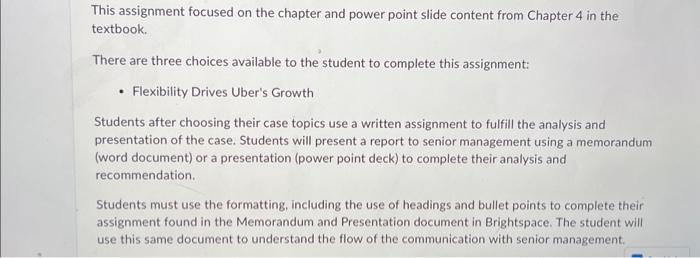  This assignment focused on the chapter and power point slide content