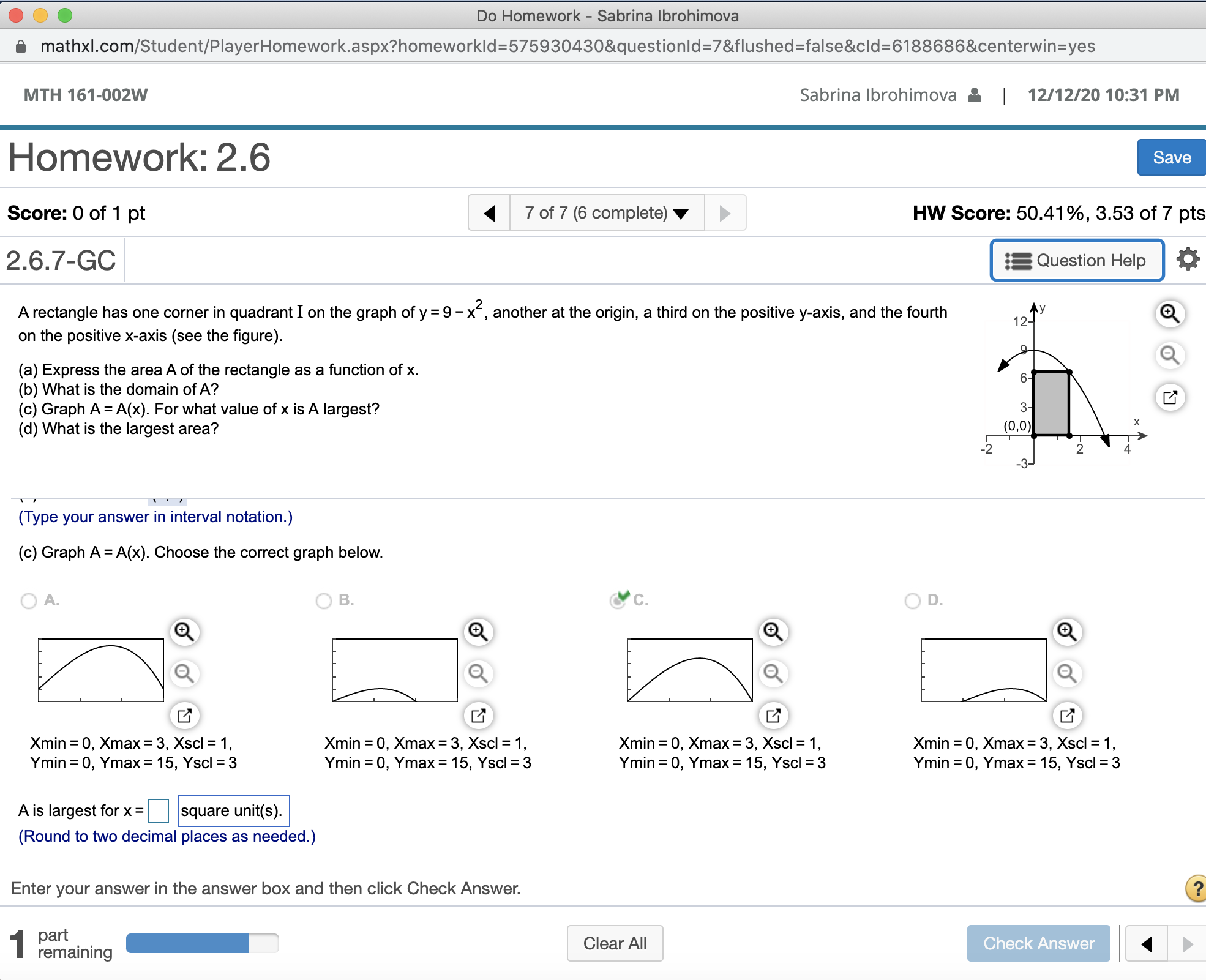 A is the largest for x=? square unit(s) ... Do Homework -