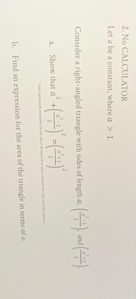 Please solve 2b. 2. No CALCULATOR Let a be a constant, where