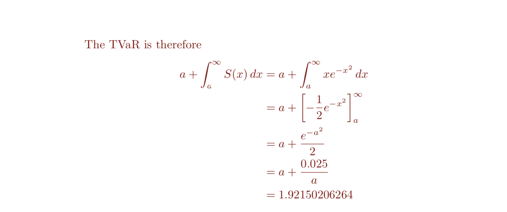 TVaR at the 95% level of a distribution with survival func- tion
