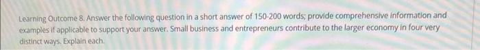  Learning Outcome 8. Answer the following question in a short answer