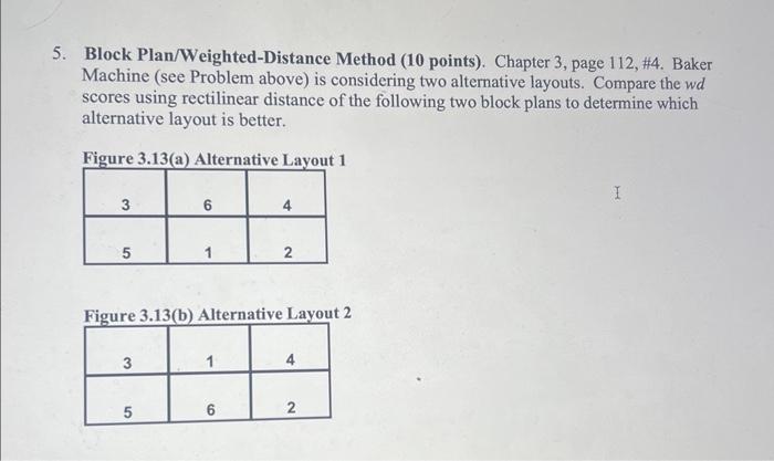  5. Block Plan/Weighted-Distance Method (10 points). Chapter 3, page 112, \#4.