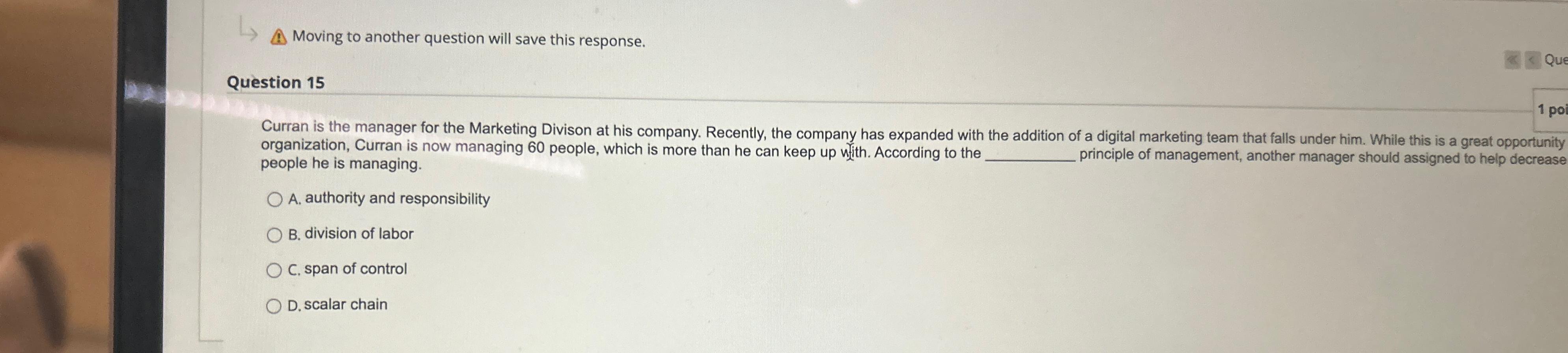  Moving to another question will save this response. Question 15 Curran
