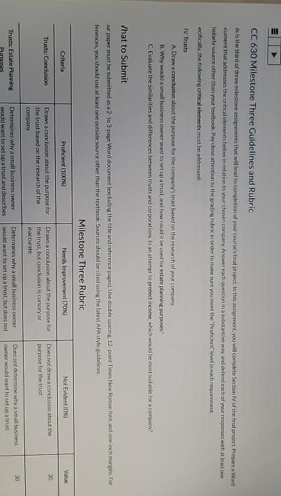  CC 630 Milestone Three Guidelines and Rubric If is the third
