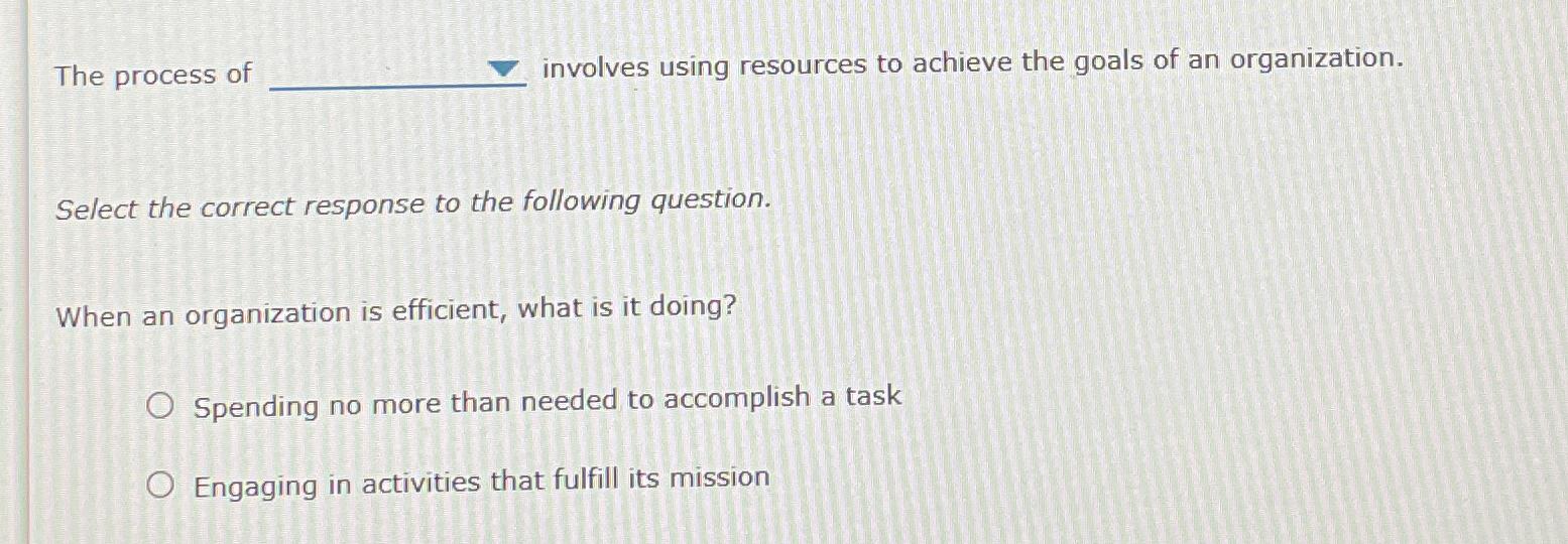  The process of involves using resources to achieve the goals of