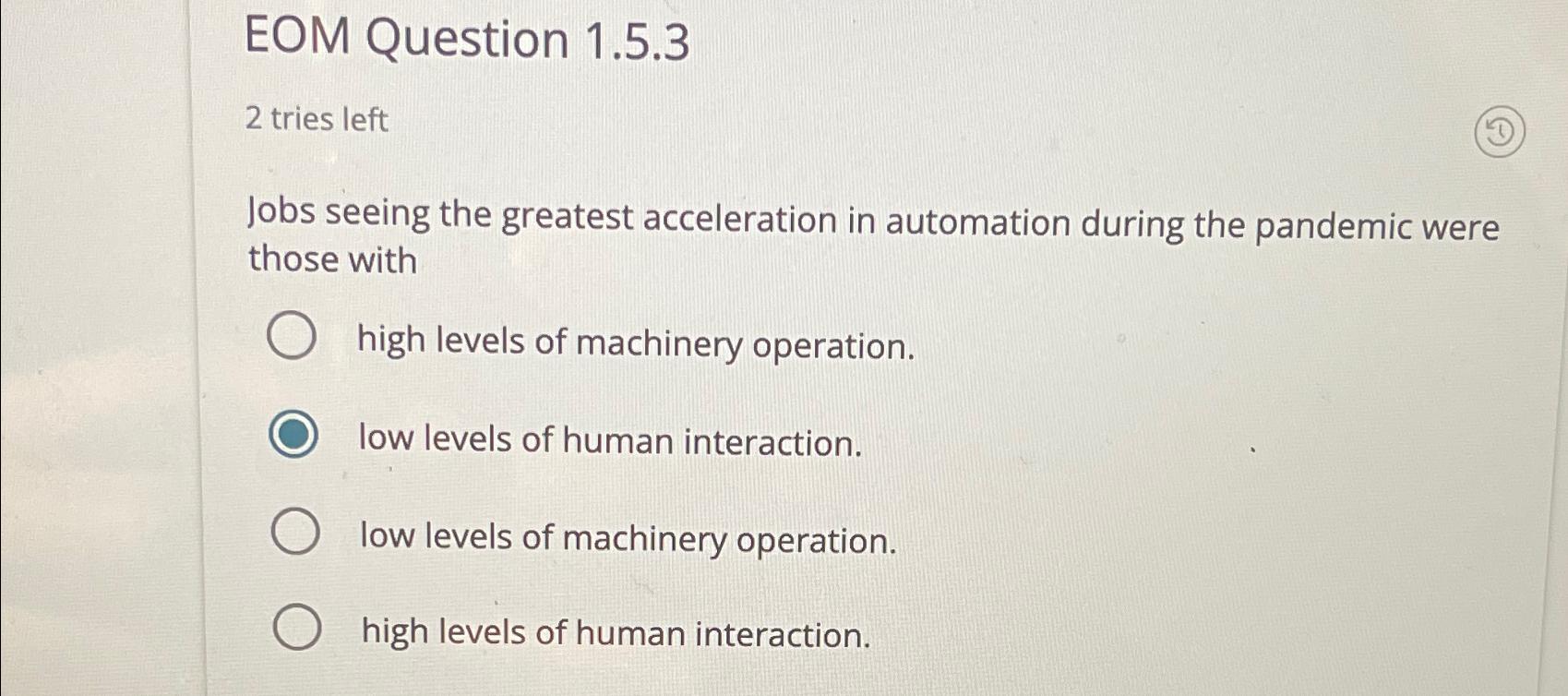  EOM Question 1.5.3 2 tries left Jobs seeing the greatest acceleration