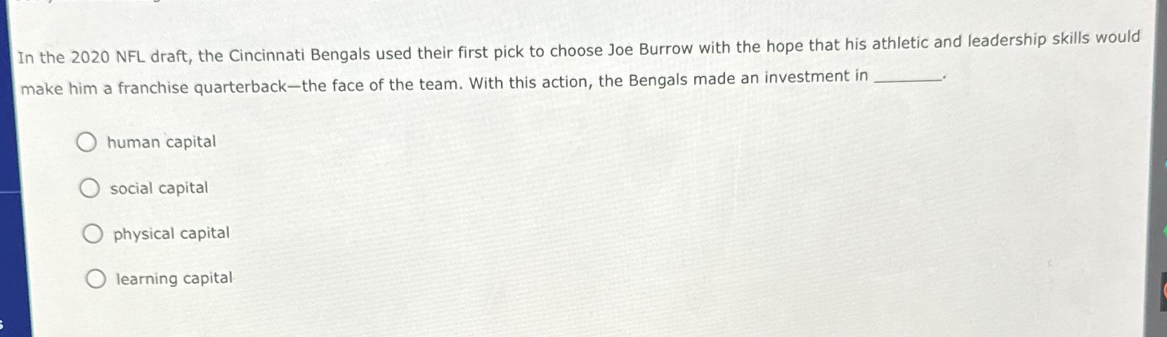  In the 2020 NFL draft, the Cincinnati Bengals used their first