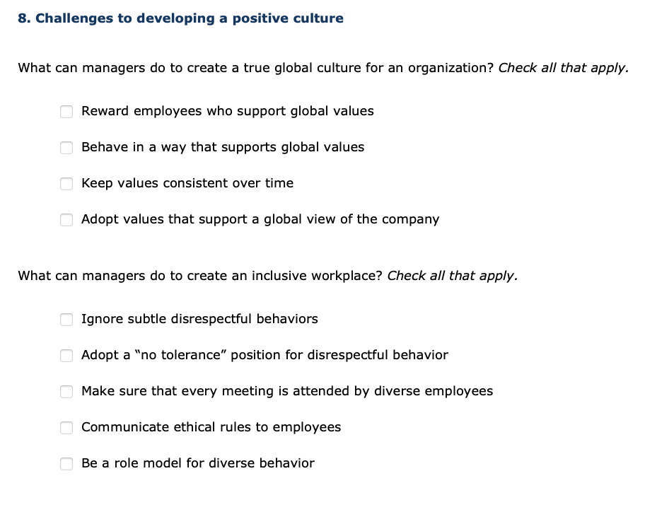  Challenges to developing a positive culture What can managers do to