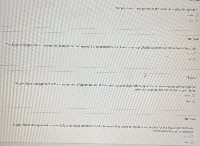 true or false ? Supply chain management is the same as 'vertical