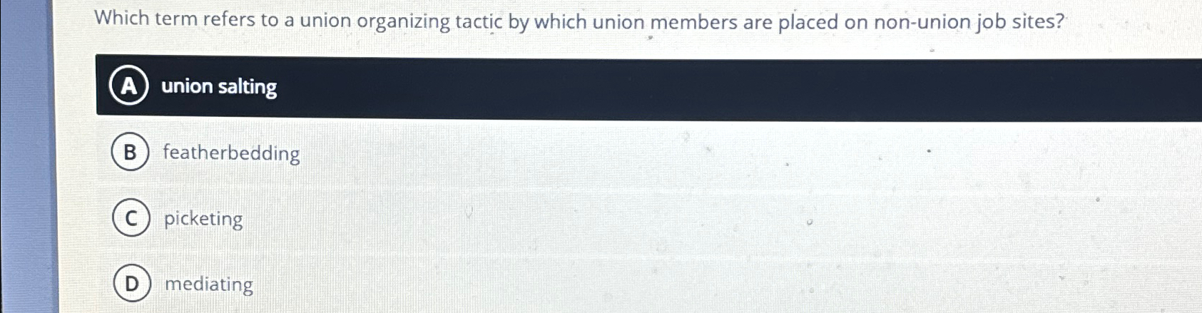  Which term refers to a union organizing tactic by which union