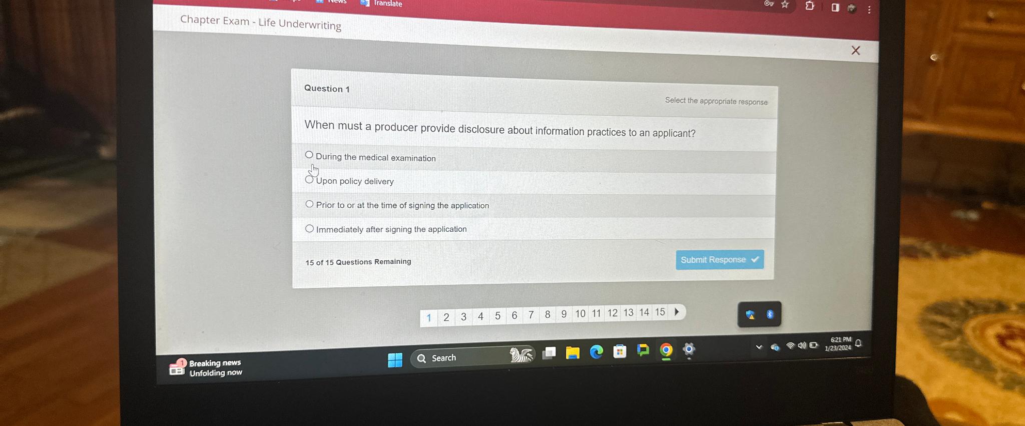  Chapter Exam - Life Underwriting Question 1 Select the appropriate response