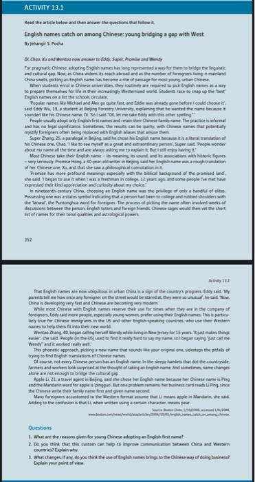 full answers Read the article below and then answer the questions that