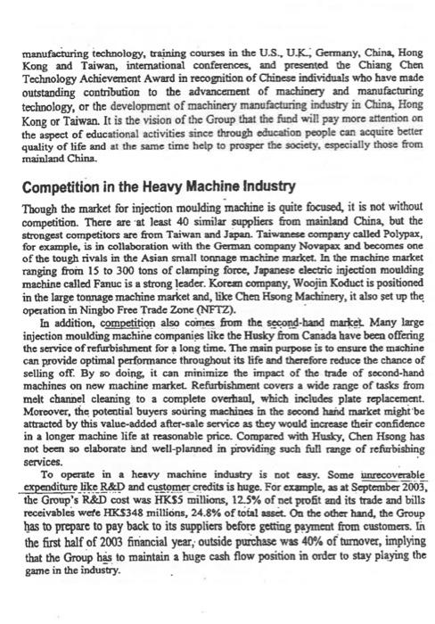 strives to add value by improving its value chain? The Chen Hsong