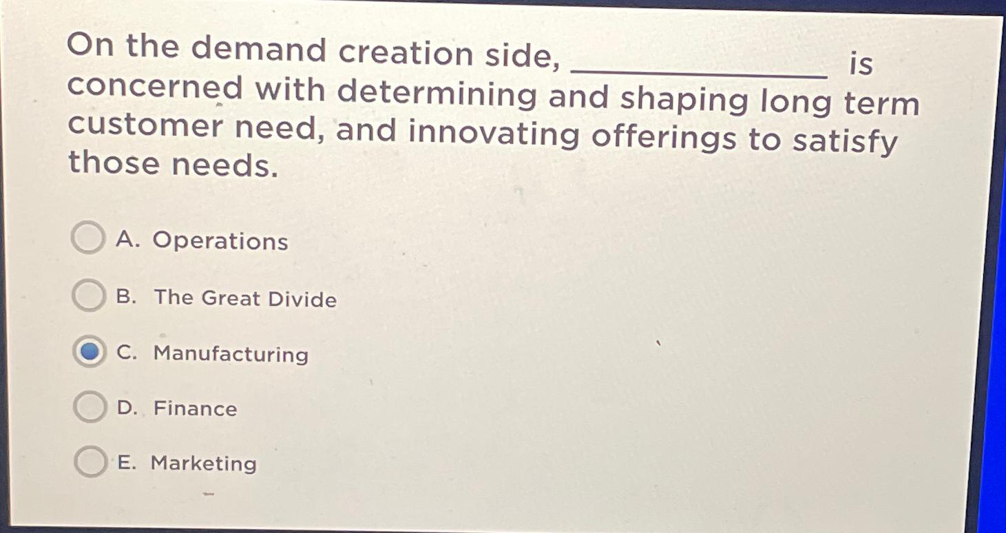  On the demand creation side, is concerned with determining and shaping