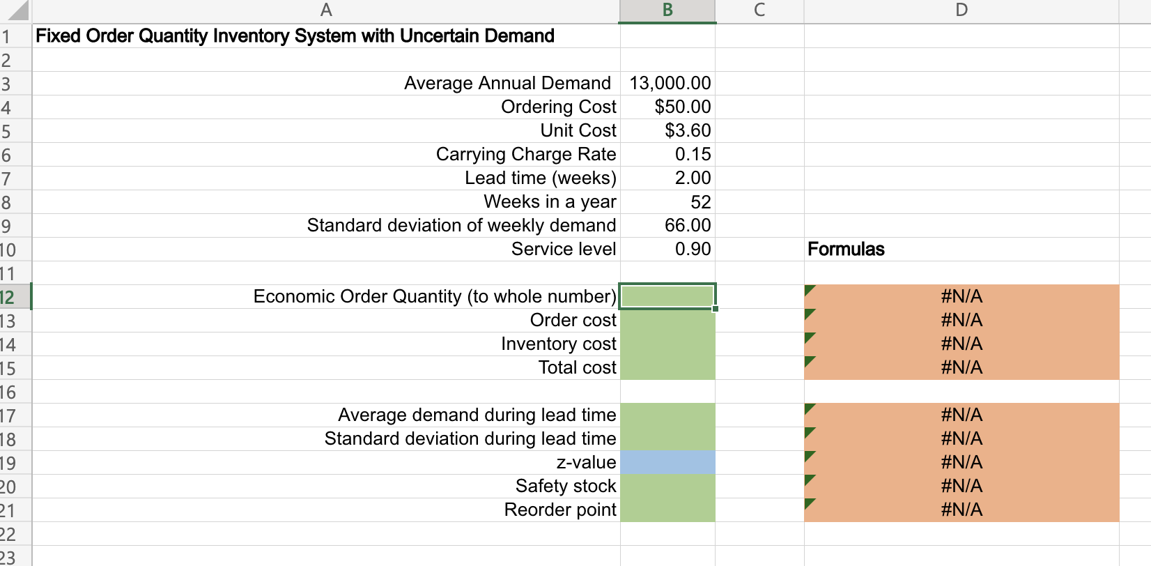  Fixed Order Quantity Inventory System with Uncertain Demand Average Annual Demand
