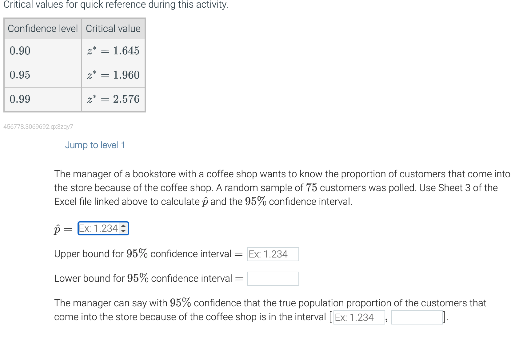 Critical values for quick reference during this activity. Confidence level |