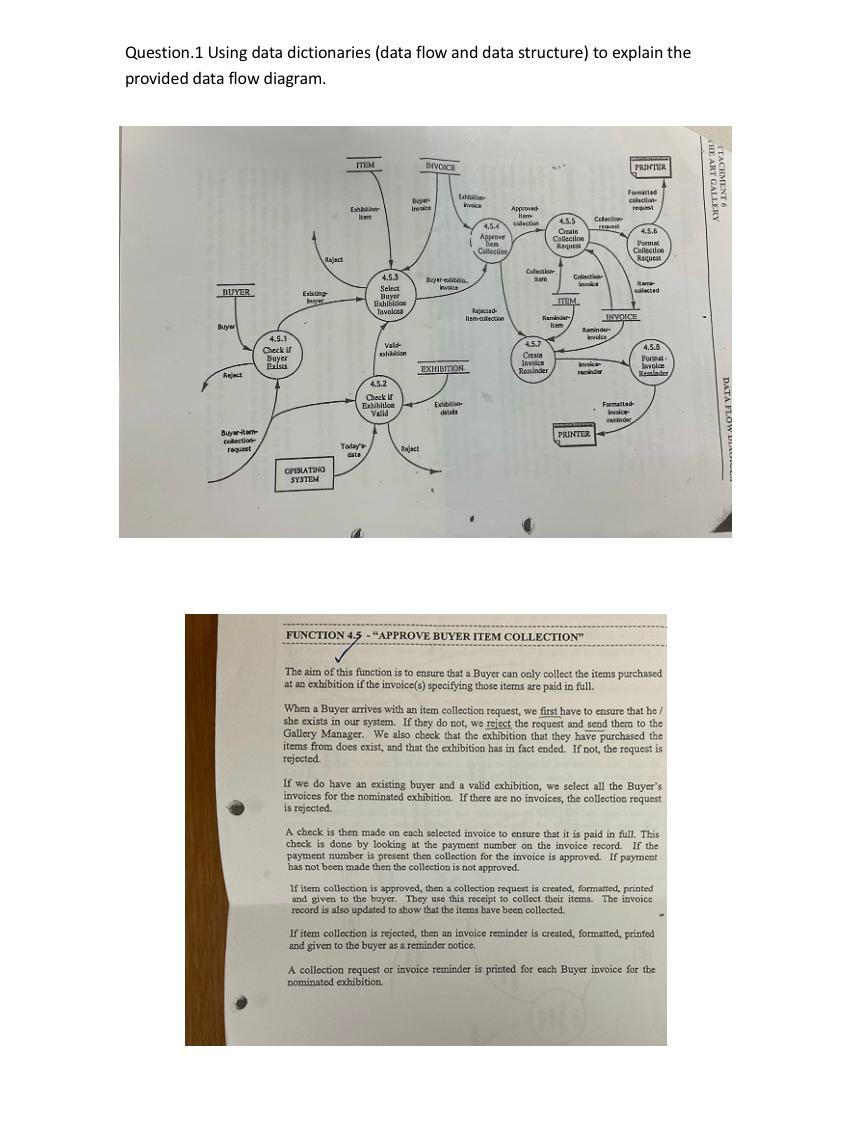 Question.1 Using data dictionaries (data flow and data structure) to explain