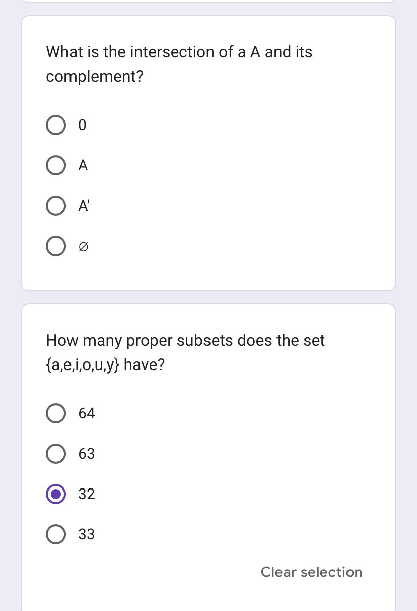  What is the intersection of a A and its complement? How