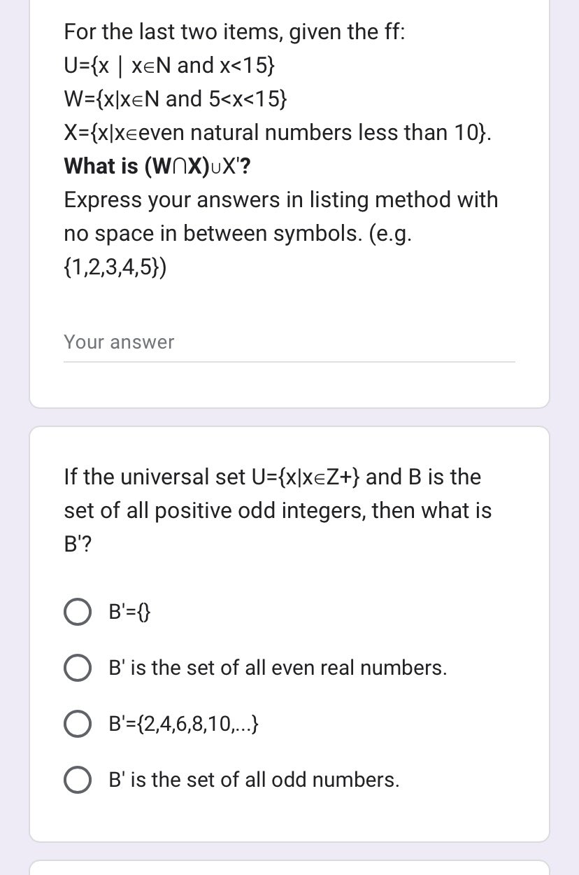 proper subsets. O The set itself is not included in listing O