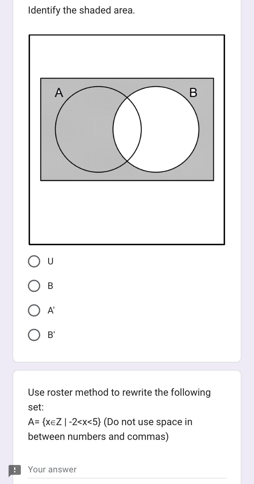 between numbers and commas) Your answer Use the roster method to describe