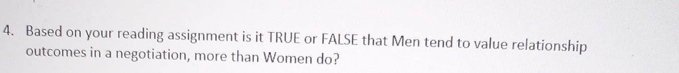  Based on your reading assignment is it TRUE or FALSE that