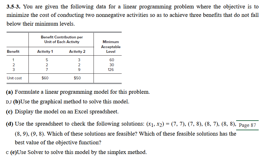  3.5-3. You are given the following data for a linear programming