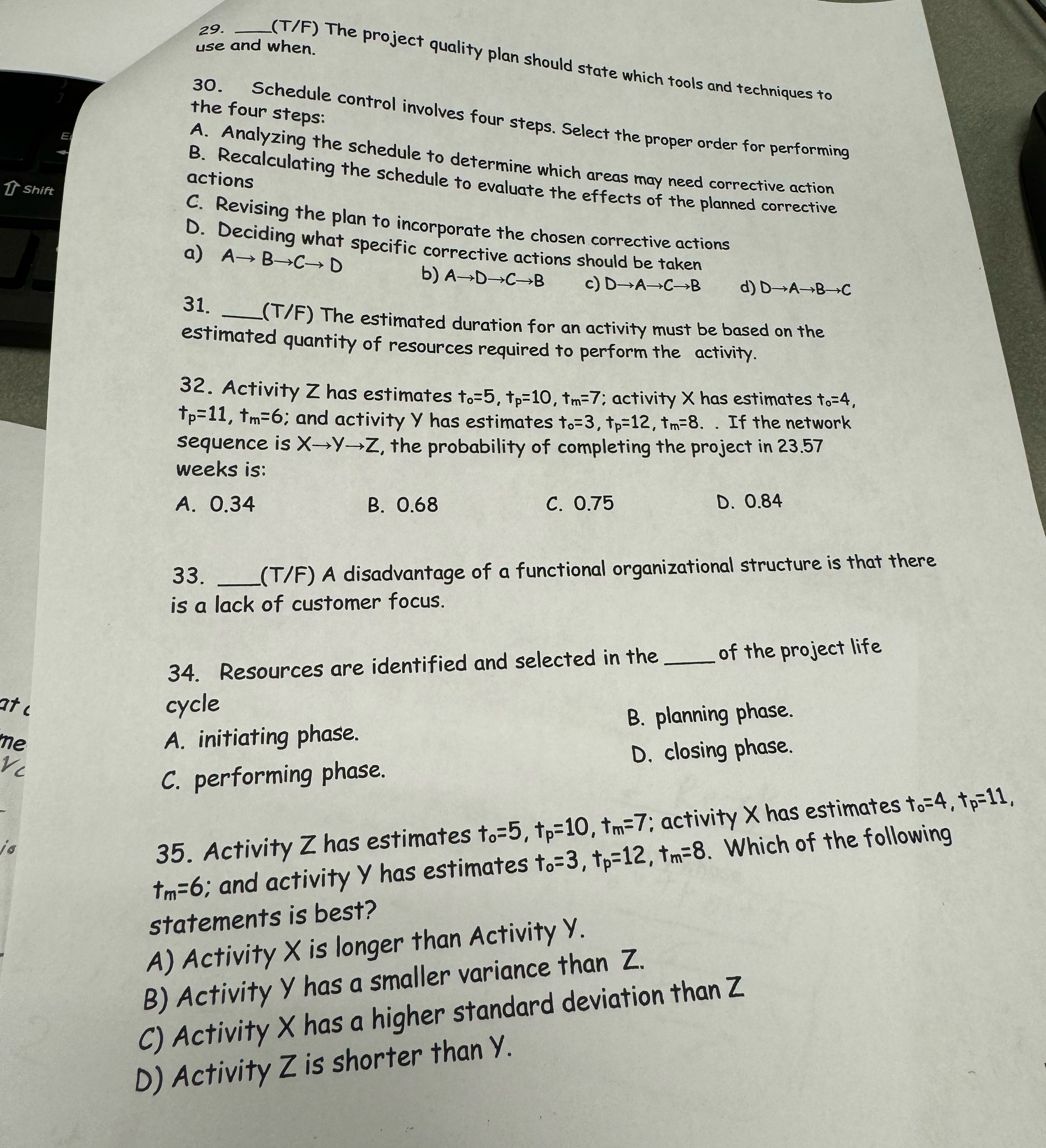  q,(T/F) The project quality plan should state which tools and techniques