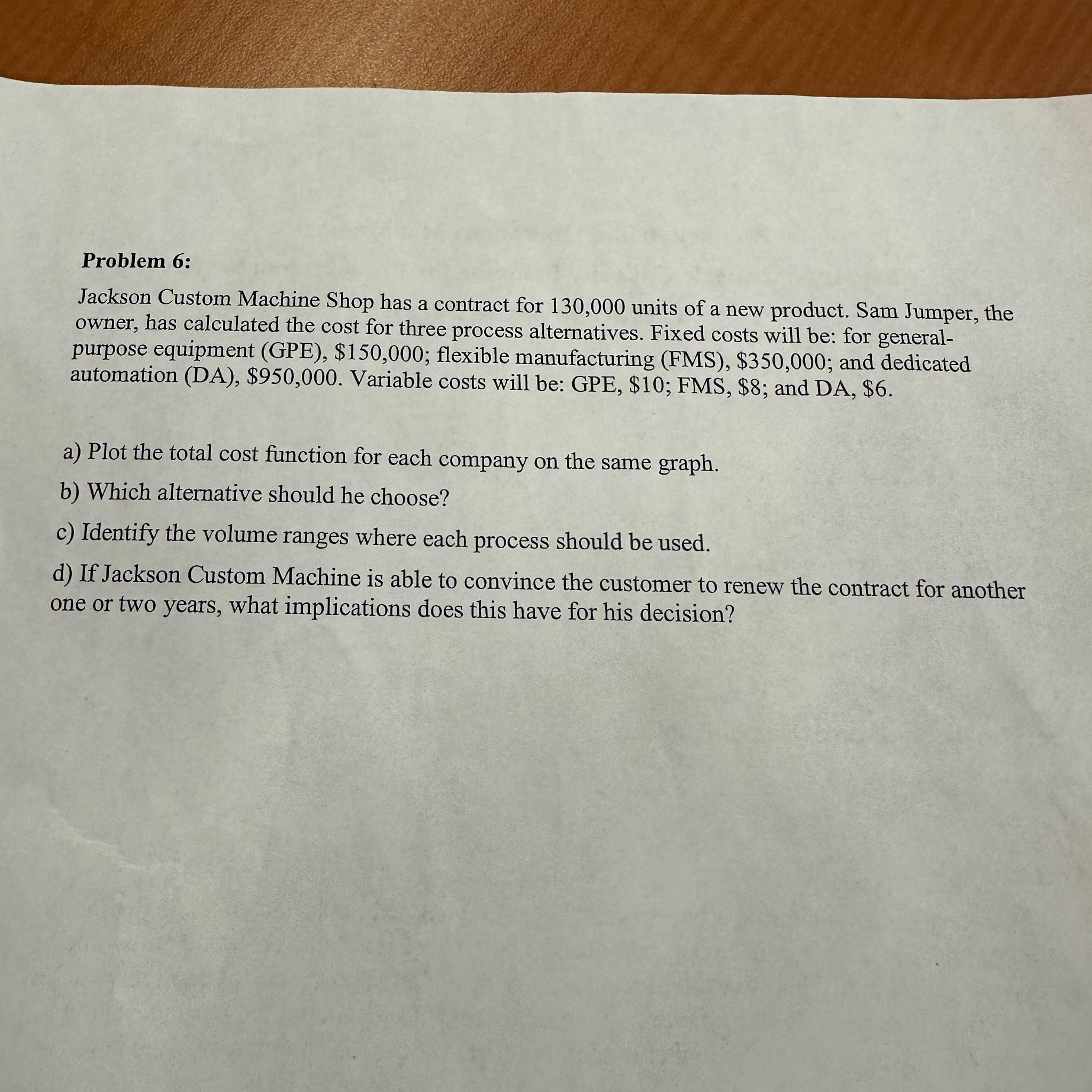  Problem 6: Jackson Custom Machine Shop has a contract for 130,000