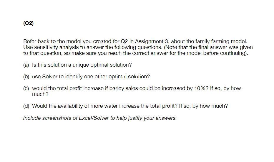 Question 2 fromn Assignment 3: Excel Solver, Answer report and Sesitivity