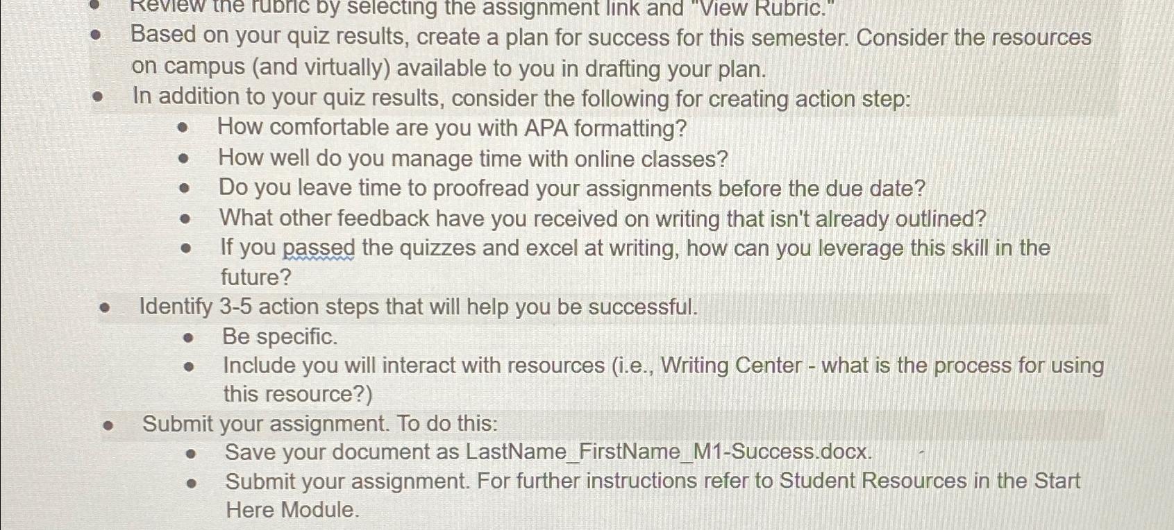  Review the rubric by selecting the assignment link and "View Rubric."