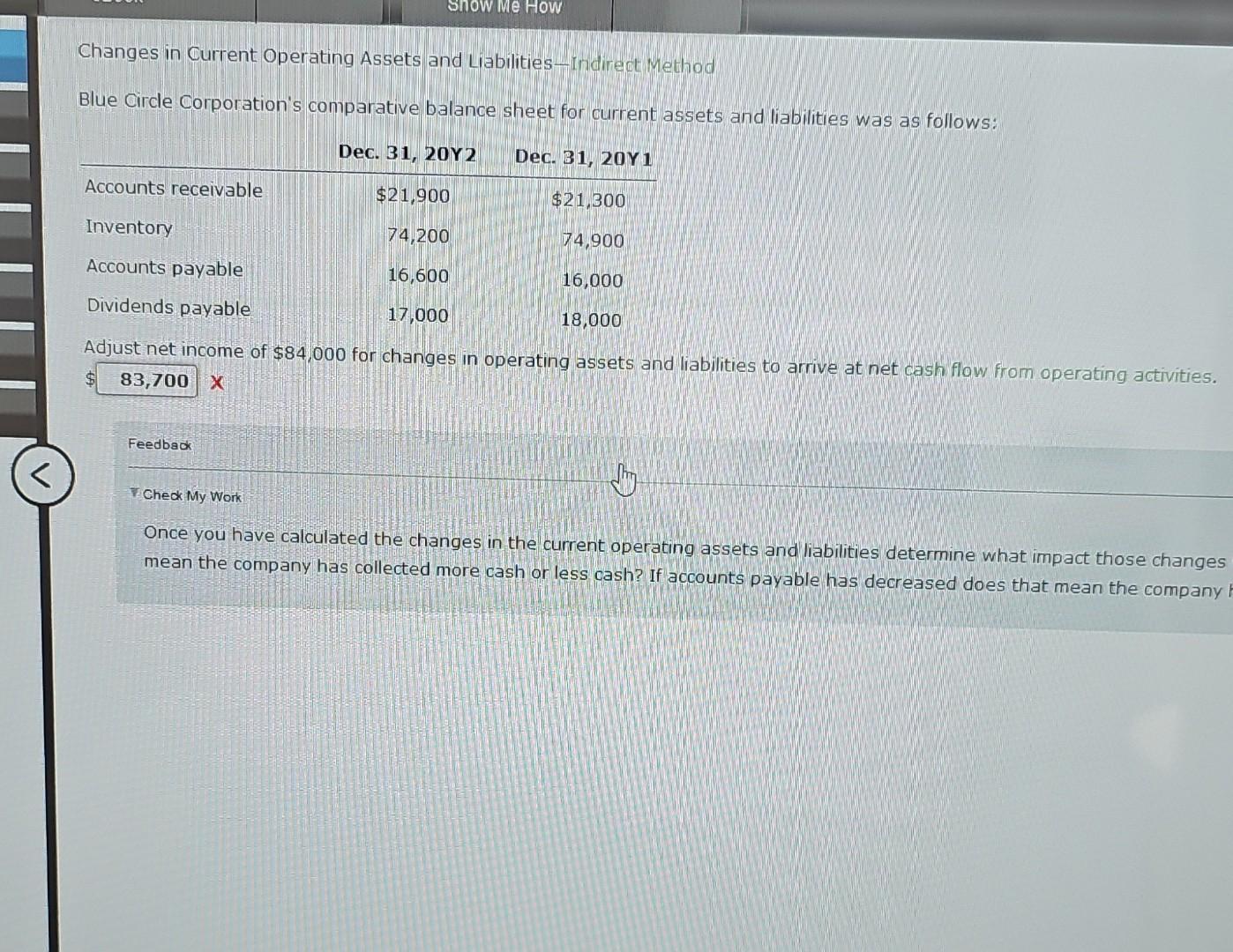  Changes in Current Operating Assets and Liabilities -indirect Method Blue Circle