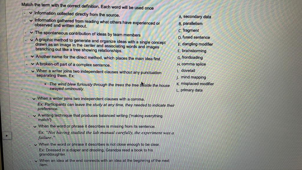 Match the term with the correct definition. Each word will be