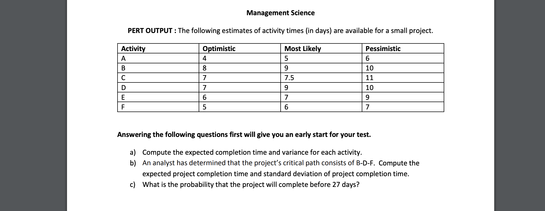 Output document above). What is the variance of task C? Answer this
