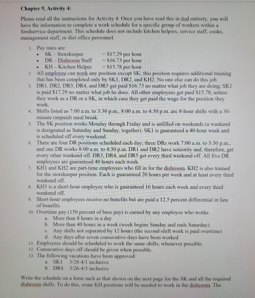  Chapter 9, Activity 4: Please read all the instructions for Activity