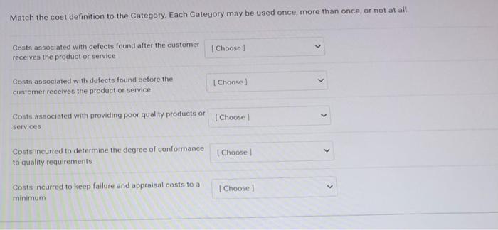  PLEASE SOLVE ASAP EVEN IF ITS WITHOUT EXPLANATION Match the cost