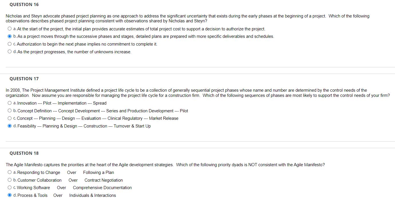 observations describes phased project planning consistent with observations shared by Nicholas