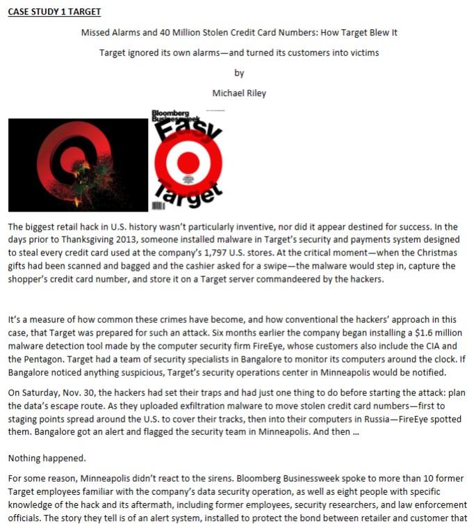  PLZ ANSWER THE QUESTIONS BELOW!! In the Target case, identify and