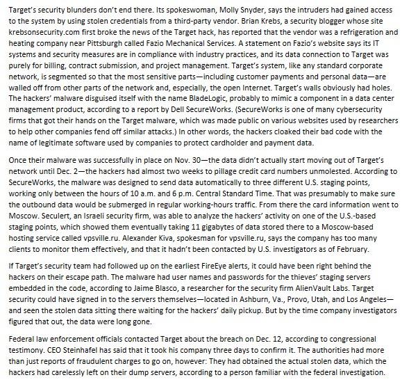 two (2) items)? What actions of Target where detrimental or caused deterioration