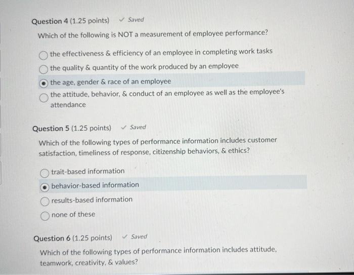 information includes attitude. teamwork, creativity, \& values? trait-based information behavior-based information results-based