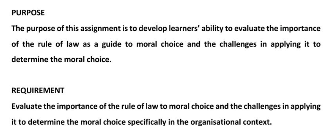 PURPOSE The purpose of this assignment is to develop learners' ability to