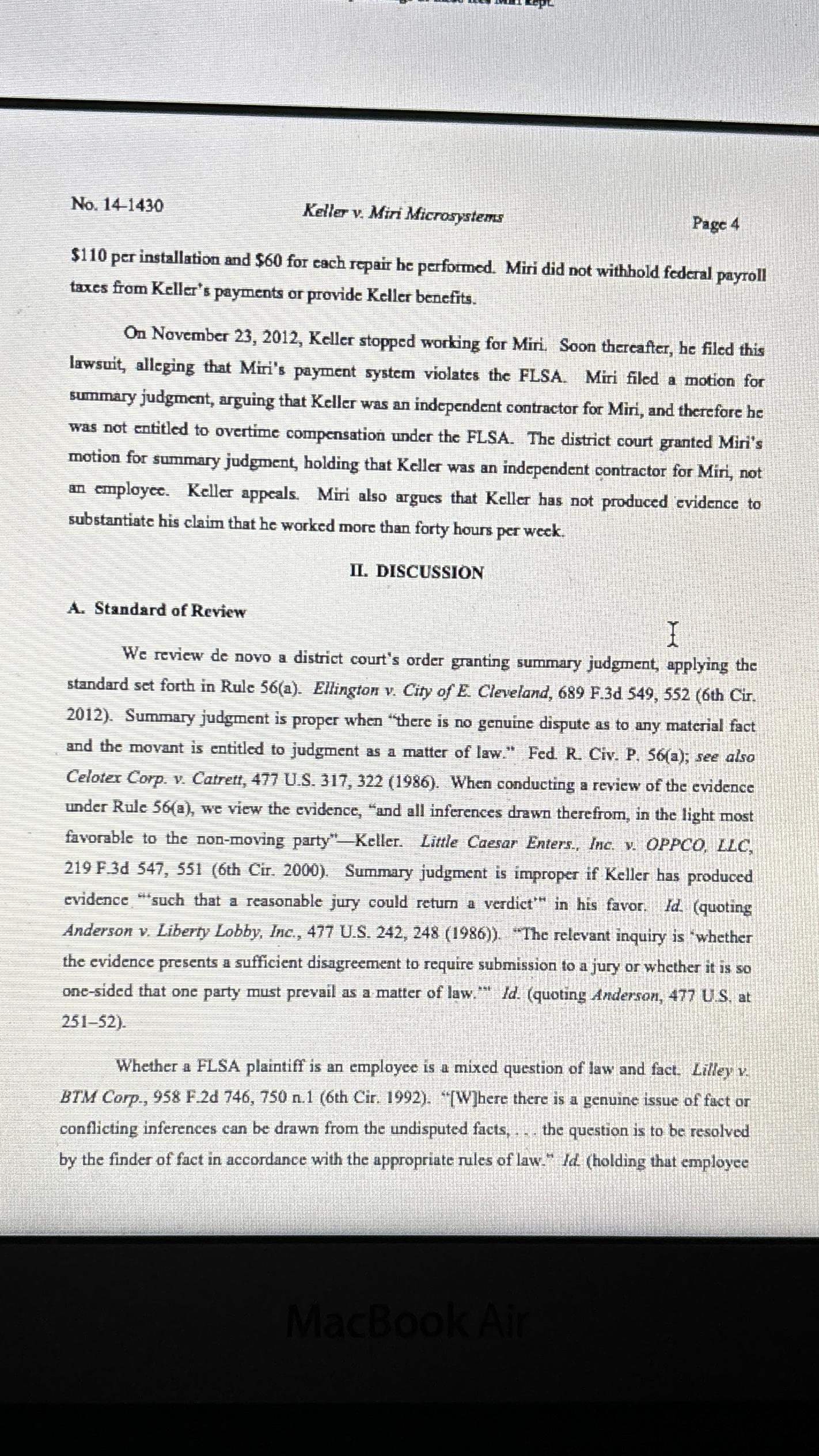  No.14-1430 Keller v. Miri Microsystems Page 4 $110 per installation and