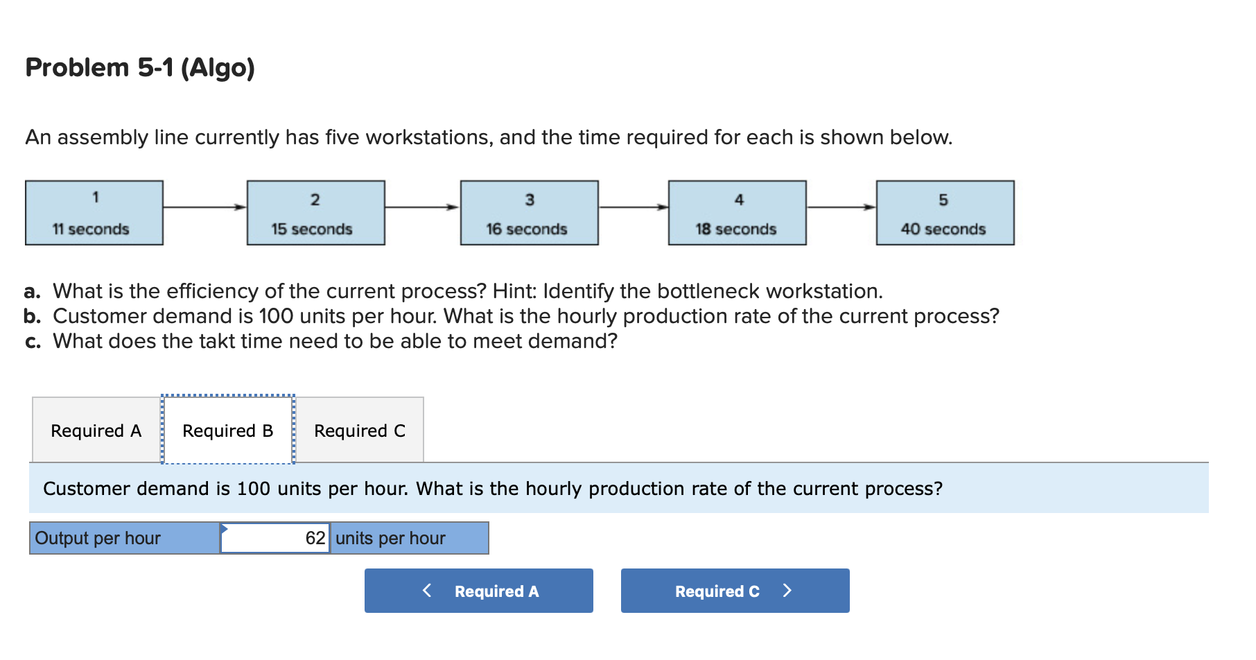  An assembly line currently has five workstations, and the time required