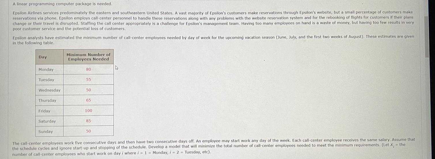  A linear programming computer package is needed. poor customer service and