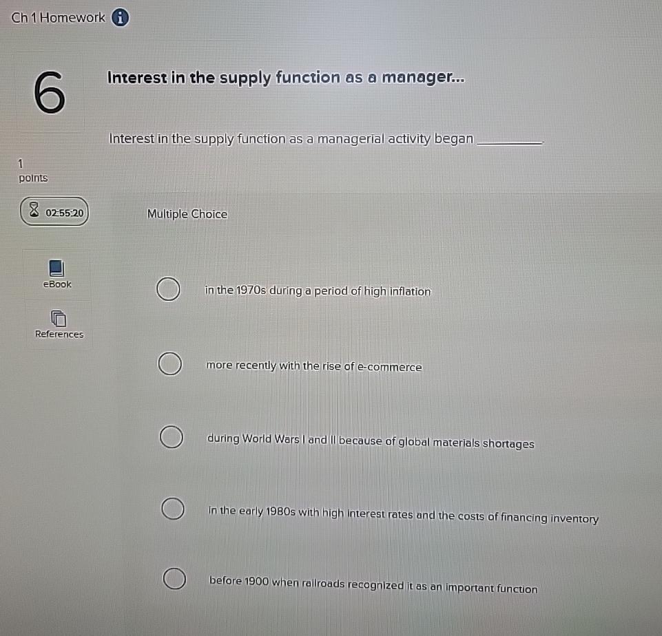  Ch 1 Homework Interest in the supply function as a manager...