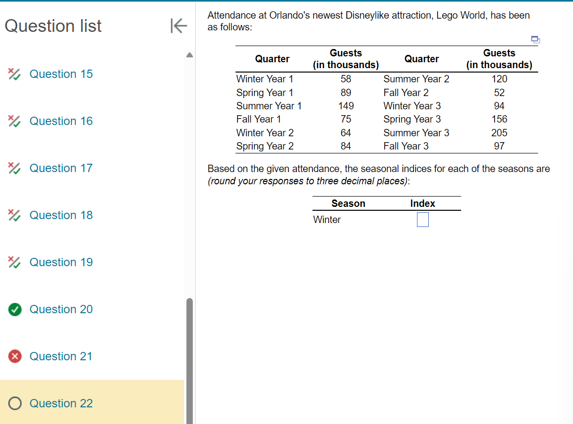 Please use actual numbers Question list Question 15 Question 16 Question 17