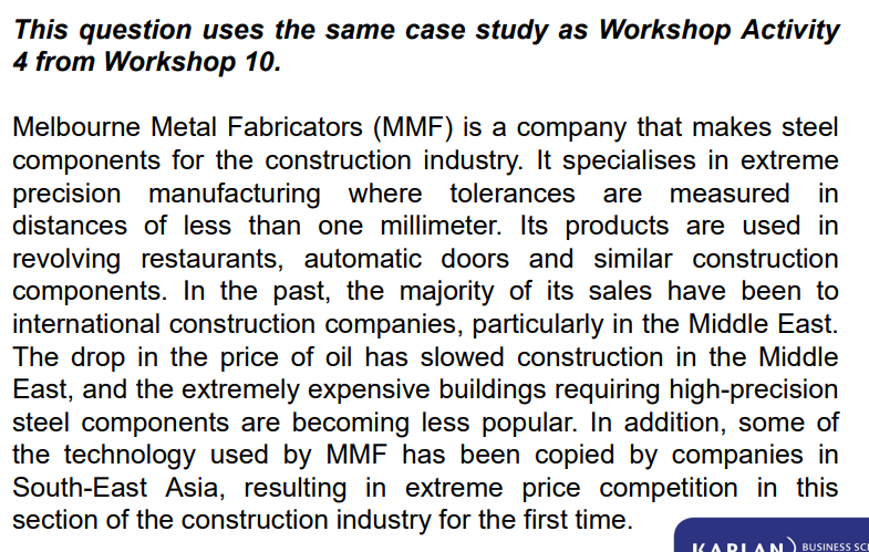  This question uses the same case study as Workshop Activity 4