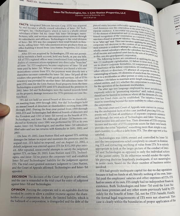 a case brief is needed for the case Inter-Tel Technologies v. Linn