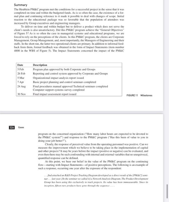  Summary The Heublein PM\&C program met the conditions for a successful