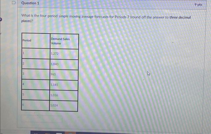  0 Question 1 What is the four-period simple moving average forecasts